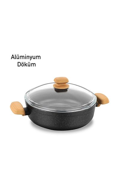 KORKMAZ Montana Stainless Steel Cookware Frypan With Glass Lid Capacity. 26 Cm