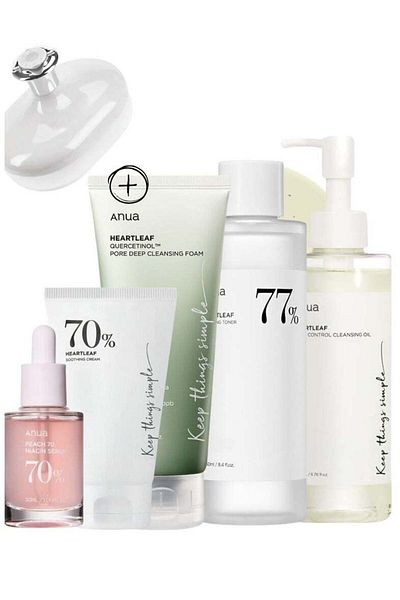 ANUA Heartleaf Skincare Set - Pore Control Cleansing Oil, Soothing Toner & Niacinamide Serum