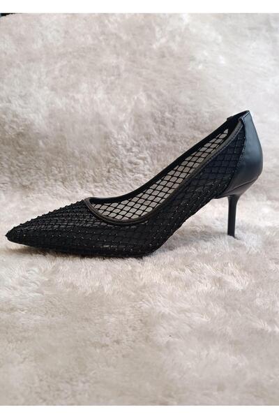 RUXENE CHİC TÜL TRANSPARAN-TAŞ DETAYLI SİVRİ BURUN 6 CM İNCE TOPUK ABİYE AYAKKABI