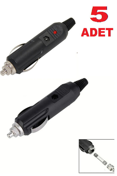 nelerbulurum 5 Adet Led Işıklı 12 Volt Sigortlalı Seyyar Motorsiklet Otomobil Araç Çakmaklık Fişi Soketi