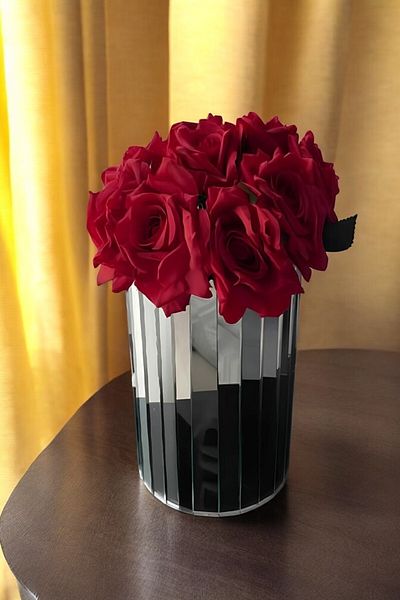 extrasepetim 20cm Stylish Round Vase with Silver Mirror - Decoration