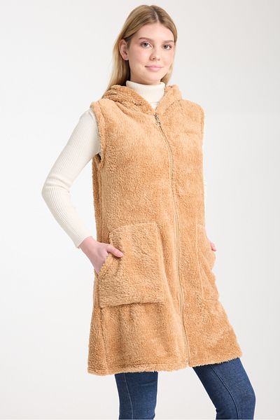 Vuslat Γυναικείο γιλέκο φλις σε χρώμα Camel