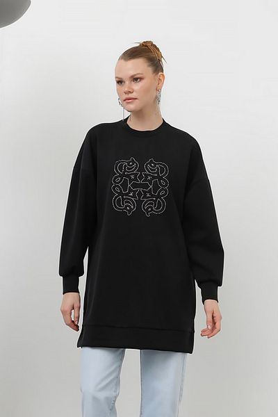 REMSA Modal Tunik Sweat 10612 Μαύρο Κέντημα Λεπτομέρειες