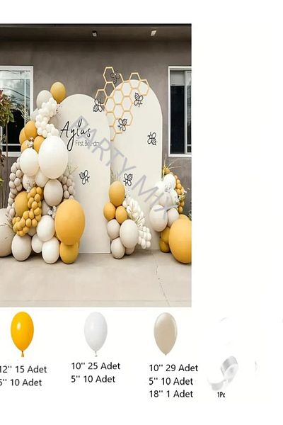 party mix Yellow Balloon Chain Set of 100 |   White Balloon Set |   Cream Birthday Balloon Set
