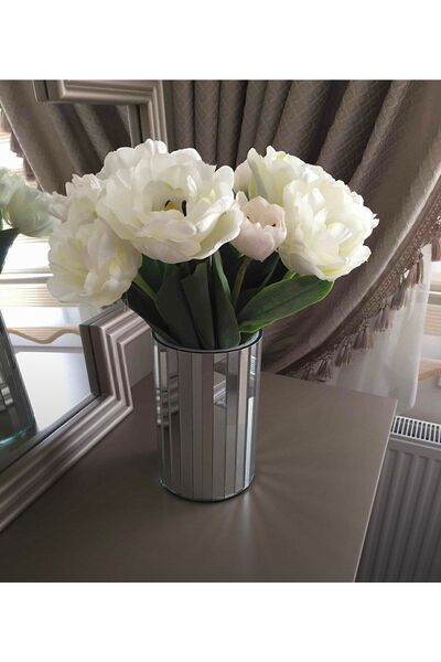 BeQ Home Στρογγυλό βάζο 20 εκ. λευκό ασημί με καθρέφτη