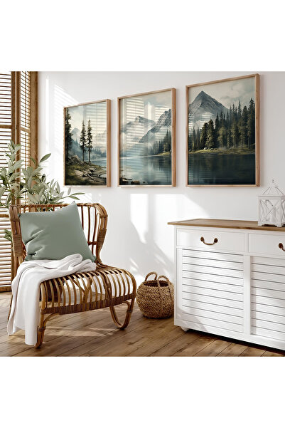 ARTCASTLE 3'lü Ahşap Çerçeveli Tablo Seti Kış Esintisi