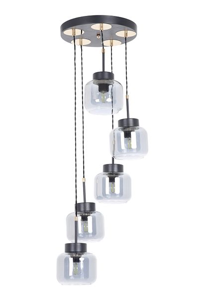 MŞ Aydınlatma Kama Black Gold 5 Smoked Glass Pendant Lamp Chandelier