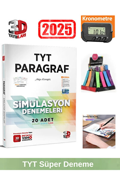3D Yayınları 2025 Tyt Paragraf 20 Adet (5 KOLAY-10 ORTA-5 ZOR)simulasyon Vide...