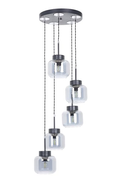 MŞ Aydınlatma Kama Black Chrome 5 Smoked Glass Pendant Chandelier