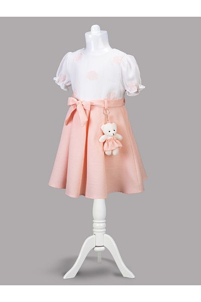 Güvenir bebe Girl's Half-Sleeve Dress with Teddy Bear