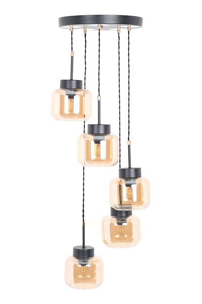 MŞ Aydınlatma Kama Black Gold 5 Honey Glass Pendant Lamp Chandelier