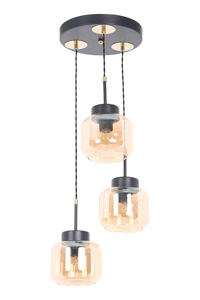 MŞ Aydınlatma Kama Black Gold 3 Honey Glass Pendant Lamp Chandelier