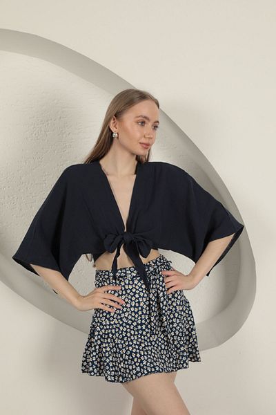 Leyaa Bürümcük Daisy Pattern Shorts Skirt-Navy Blue