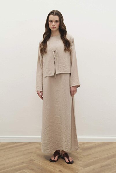 Hooopstore Φόρεμα Μπεζ Σετ Lora Cardigan