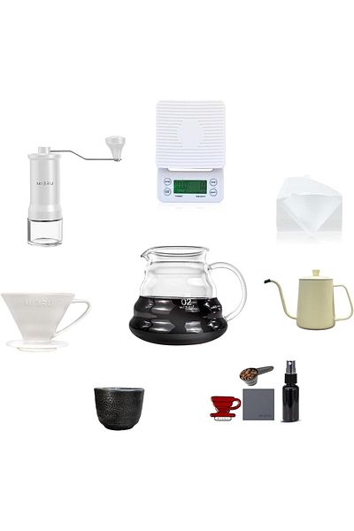 MIBRU V60 Coffee Maker Drip Kit Specialty Coffee Set with Coffee Grinder White