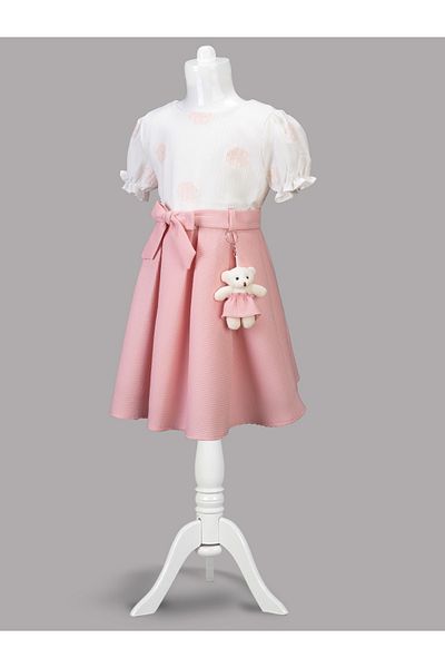 Güvenir bebe Girl's Half-Sleeve Dress with Teddy Bear