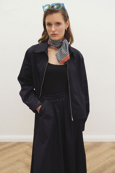Hooopstore Gabardine Navy Blue Jacket Skirt Set