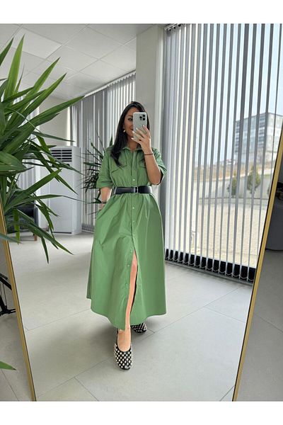 caddstore Φόρεμα πουκάμισο Dr 8260 Green Belted