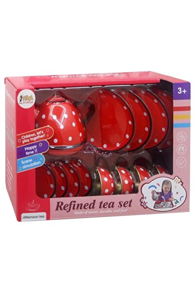 Flower Toys طقم شاي مع لعبة صينية معدنية 15 قطعة