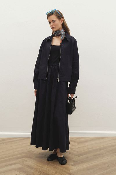 Hooopstore Gabardine Navy Blue Jacket Skirt Set