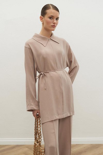 Hooopstore Σετ παντελονιού με μελανζέ με υφή Glide Beige