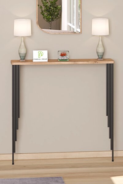 Pinhal Home Dresuar Petek Üstü Raf Oval Kenar Atlantik Çam Siyah Ayak 120*18c...