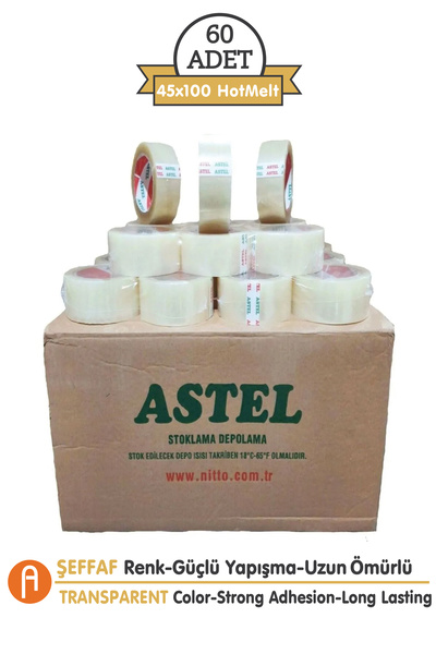Astel Koli Bandı 45x100 1 Koli (60 ADET) 1.kalite Hotmelt Şeffaf Ambalaj | Paketleme