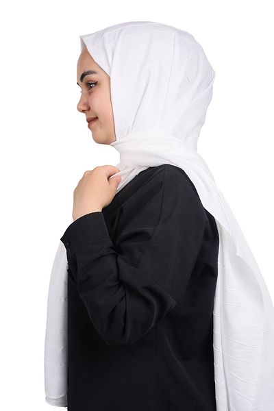 QUM İPEK Qum Silk Design Shawl - Pattern-01 - White
