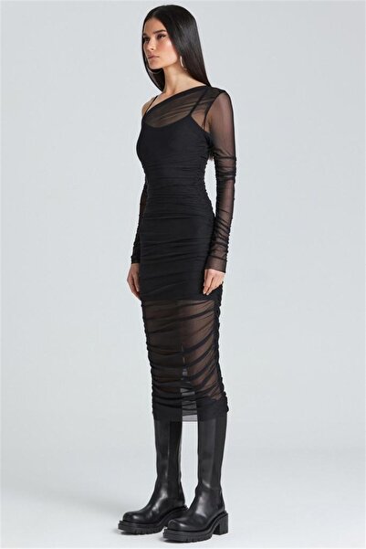 World Fashion Trends Φόρεμα με λεπτομέρεια από τούλι 2003 με κορδόνι