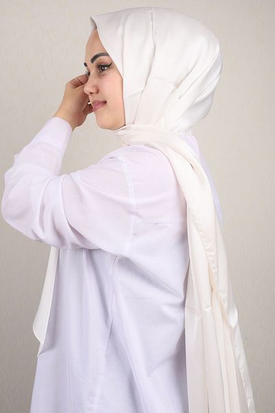 QUM İPEK Qum Silk Solid Color Candle Shawl - Pattern-01 - White