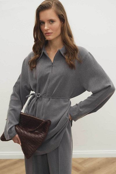 Hooopstore Melange Textured Glide Anthracite Trousers Set