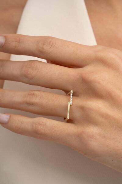 Sümer Telkari Asimetrik Altın Kaplama Gümüş İnce Yüzük 5955