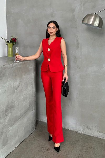 msm fashion Стилно дамско долнище и горнище с копчета - комплект жилетка и панталон