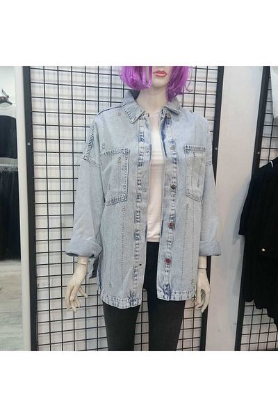 Butik Şans Дънково яке с удобна кройка и джобове с камъни