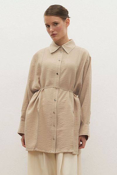 Hooopstore Πέτρινο πουκάμισο Gardenya με λεπτομέρεια διπλής ραφής