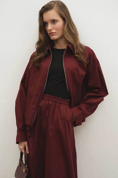Hooopstore Gabardine Burgundy Jacket Skirt Suit