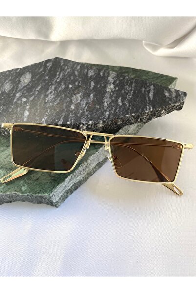 Mazzy Vintage Rectangle Gold Brown Women Sunglasses