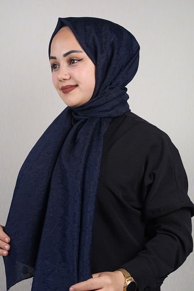 PİRAMİT Pyramid Monogram Floss Shawl - Pattern-02 - Navy Blue