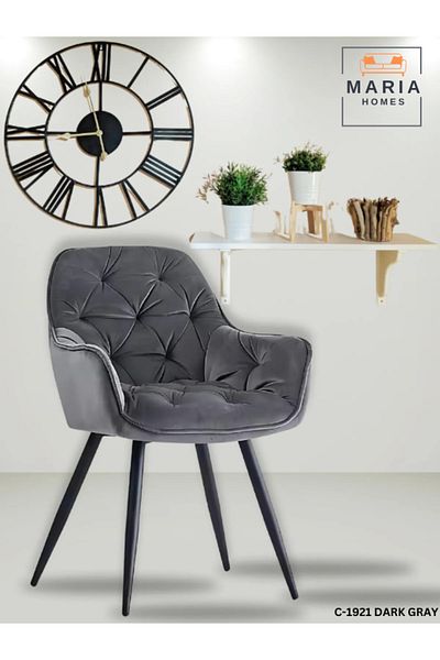 MARIA HOMES Elegant Velvet Accent Chair – 87x50x55 cm, Tufted Upholstery, Padded Armrests, and Sturdy Metal Legs