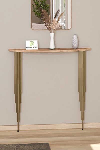Pinhal Home Dresuar Petek Üstü Raf Yarım Ay Atlantik Çam Gold Ayak 100*18cm (80cm Altı Petekler İçin