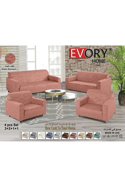 Evory Home Sofa Cover Waterproof Velvet Flower 4-Pieces Set of 7-Seater (3+2+1+1) Water Resistant