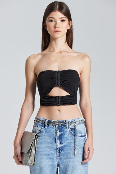 World Fashion Trends 2431 Strapless Window Low-cut Blouse with Front Sash