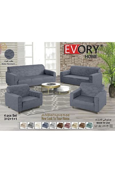 Evory Home Sofa Cover Waterproof Velvet Flower 4-Pieces Set of 7-Seater (3+2+1+1) Water Resistant