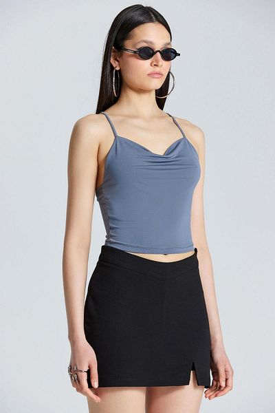 World Fashion Trends 2557 Bluză cu bretele Indigo încrucișate