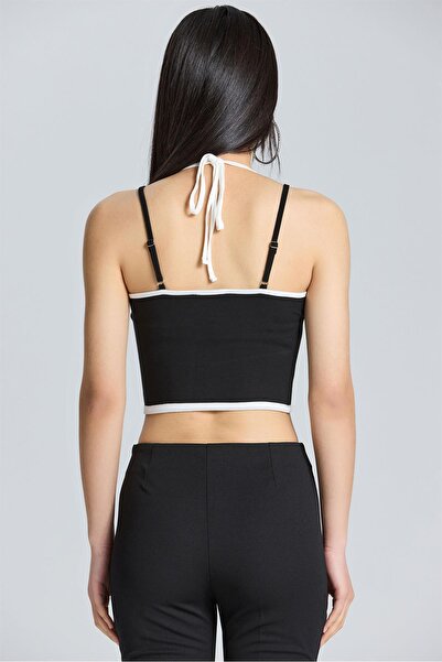 World Fashion Trends 2580 Lace-up Black and White Blouse