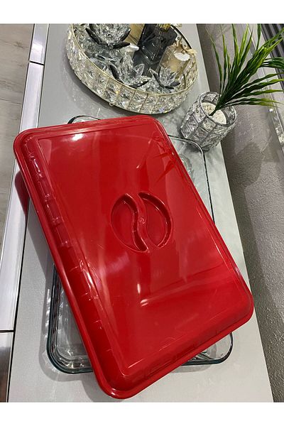 Doğuş 2 Pcs Plastic Rectangular Pyrex Cover Red