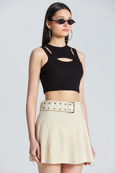 World Fashion Trends 2449 Μπεζ φούστα με ζώνη
