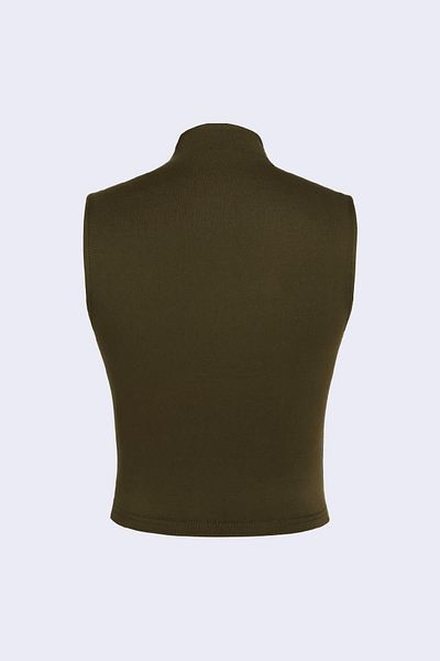 World Fashion Trends 6071 Αμάνικη Μπλούζα Χακί Crop