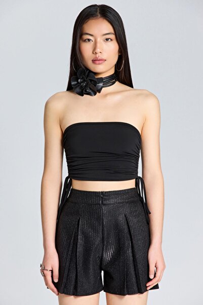 World Fashion Trends 2648 Μαύρο στράπλες Crop με κορδόνια στα πλαϊνά