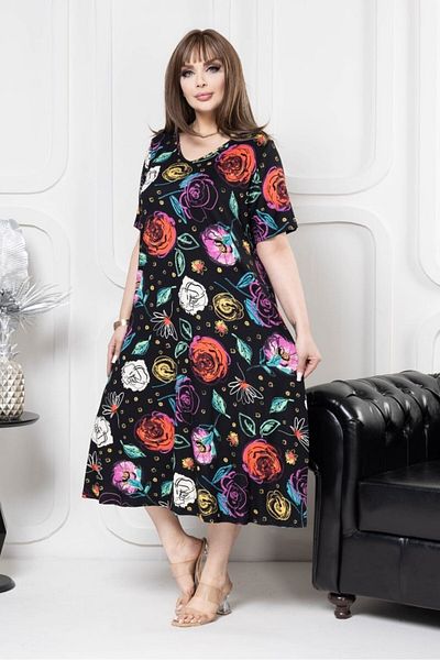 sinemisxxl Colorful Lycra Short Sleeve Viscose Plus Size Dress
